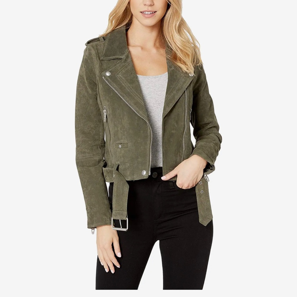 BLANKNYC long suede motorcycle jacket. Sz. M. Herb color. Shell 100% leather.